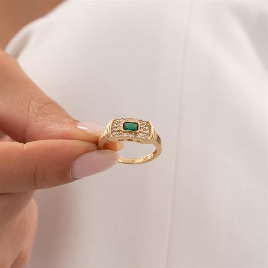 Yeşil Taşlı 14 Ayar Altın Yüzük