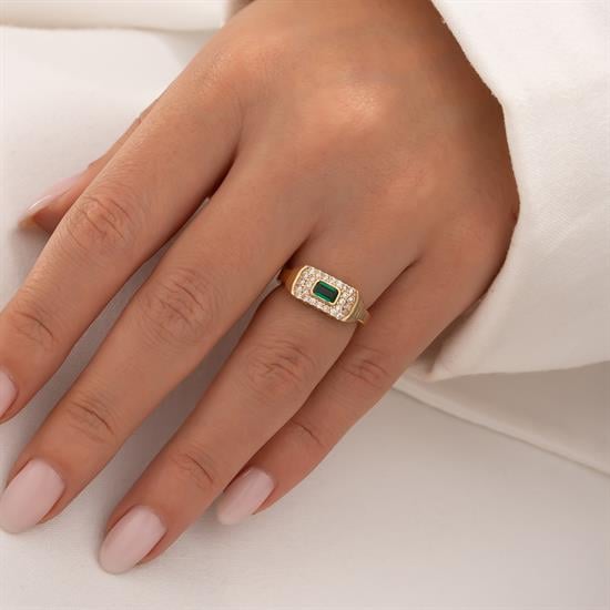 Yeşil Taşlı 14 Ayar Altın Yüzük