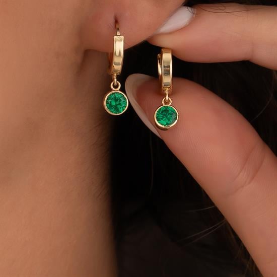 Yeşil Yuvarlak Sallantılı 14 Ayar Altın