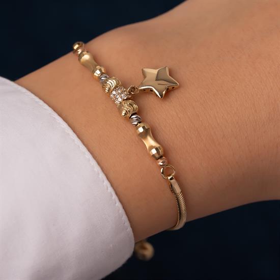 Yıldız Charm Dorikalı Balıksırtı 14 Ayar Altın Bileklik