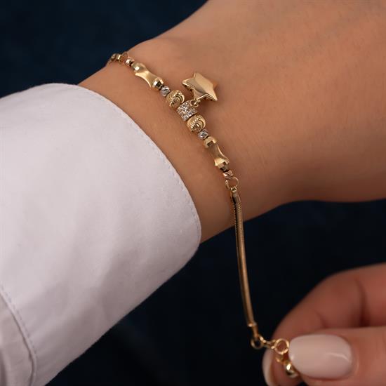 Yıldız Charm Dorikalı Balıksırtı 14 Ayar Altın Bileklik