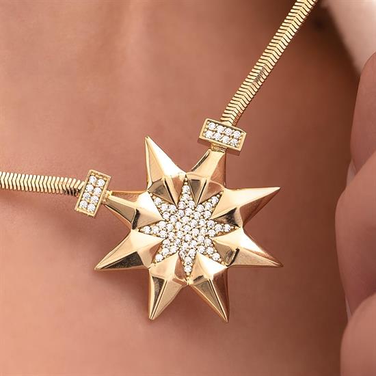 Yıldız Ve Güneş Balıksırtı 14 Ayar Altın Kolye