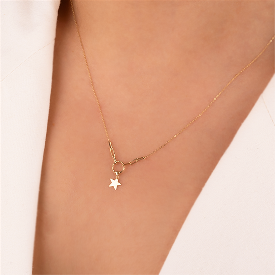 Yıldızlı Minimal 14 Ayar Altın Kolye