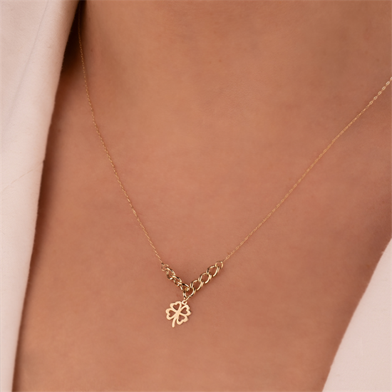 Yonca Sallantılı 14 Ayar Altın Kolye