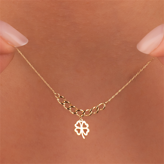 Yonca Sallantılı 14 Ayar Altın Kolye