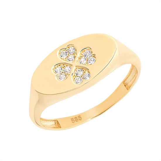 Yonca Desenli Altın Yüzük