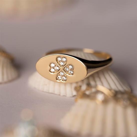 Yonca Desenli Altın Yüzük