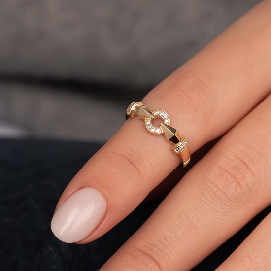 Yuvarlak Taşlı 14 Ayar Altın Yüzük