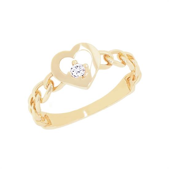 Zincir Kalp Beyaz Taşlı 14 Ayar Altın Yüzük