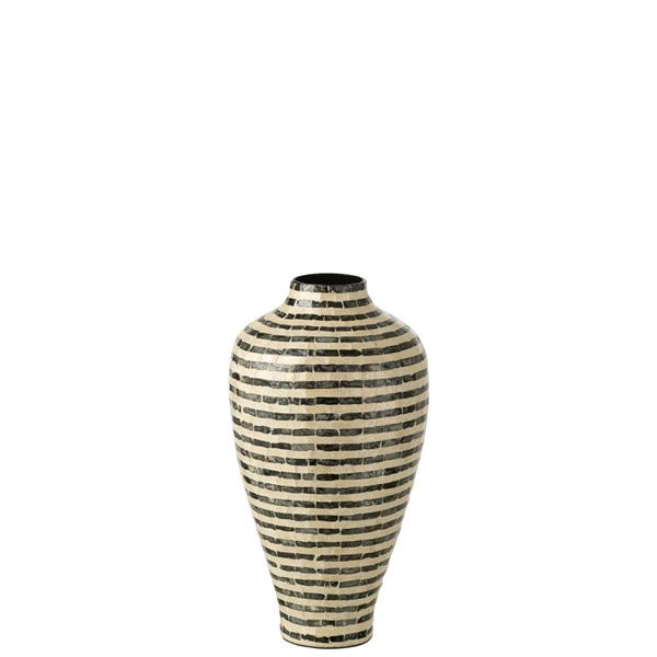 Vase Striped Shell/Bm Blk/Wh (27X27X48cm) - 43898