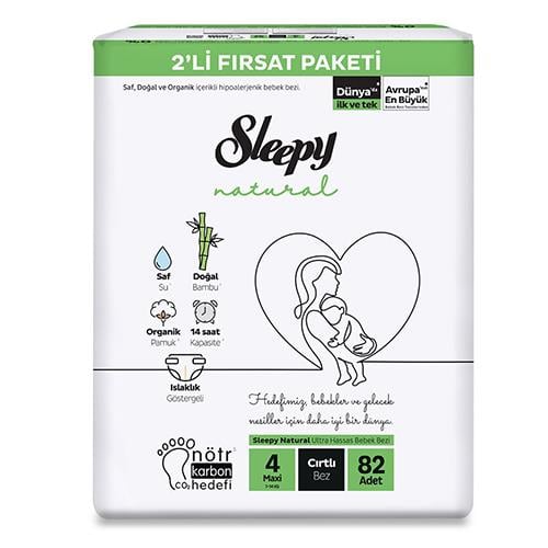 Sleepy Çocuk Bezi Natural Hassas 2'li  4 No 82 Adet