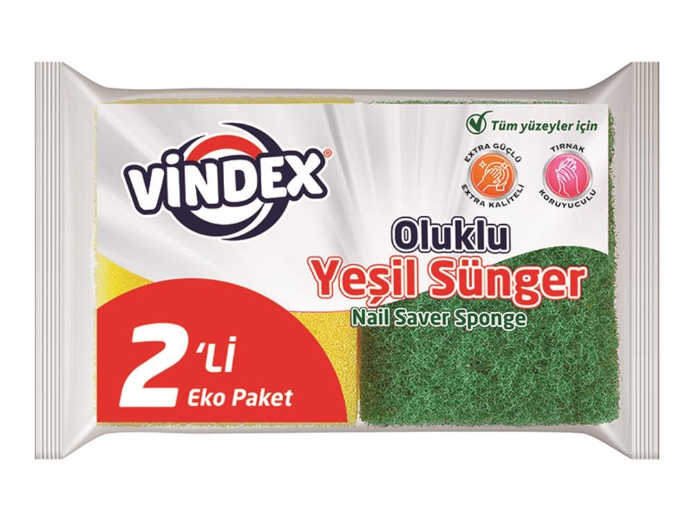 Vindex Yeşil Sünger Oluklu 2'li