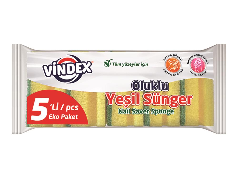 Vindex Yeşil Sünger Oluklu 5'li