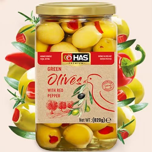 HAS Biberli Yeşil Zeytin 850gr