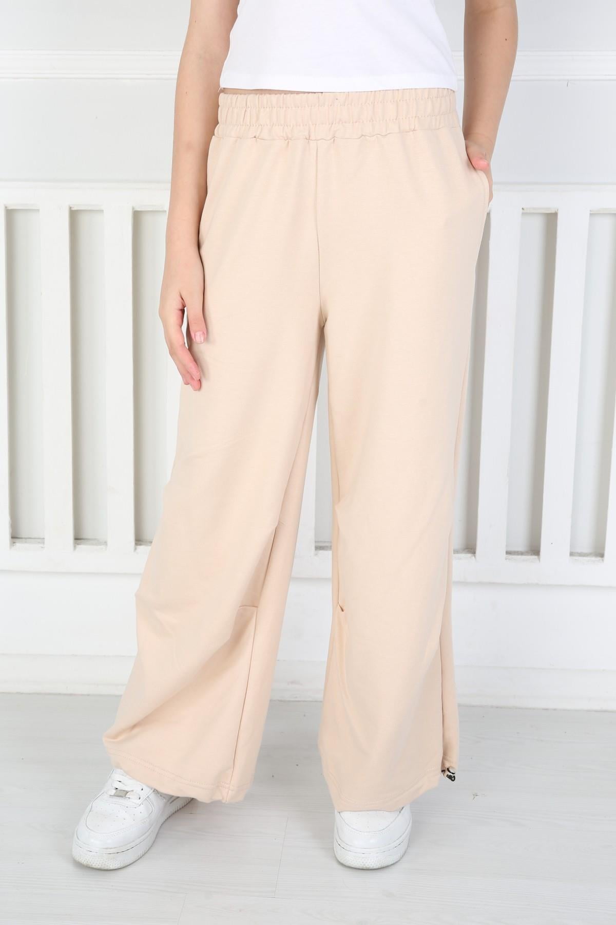 %100 Cotton İki İplik Fileto Cepli İspanyol Paça Kız Alt