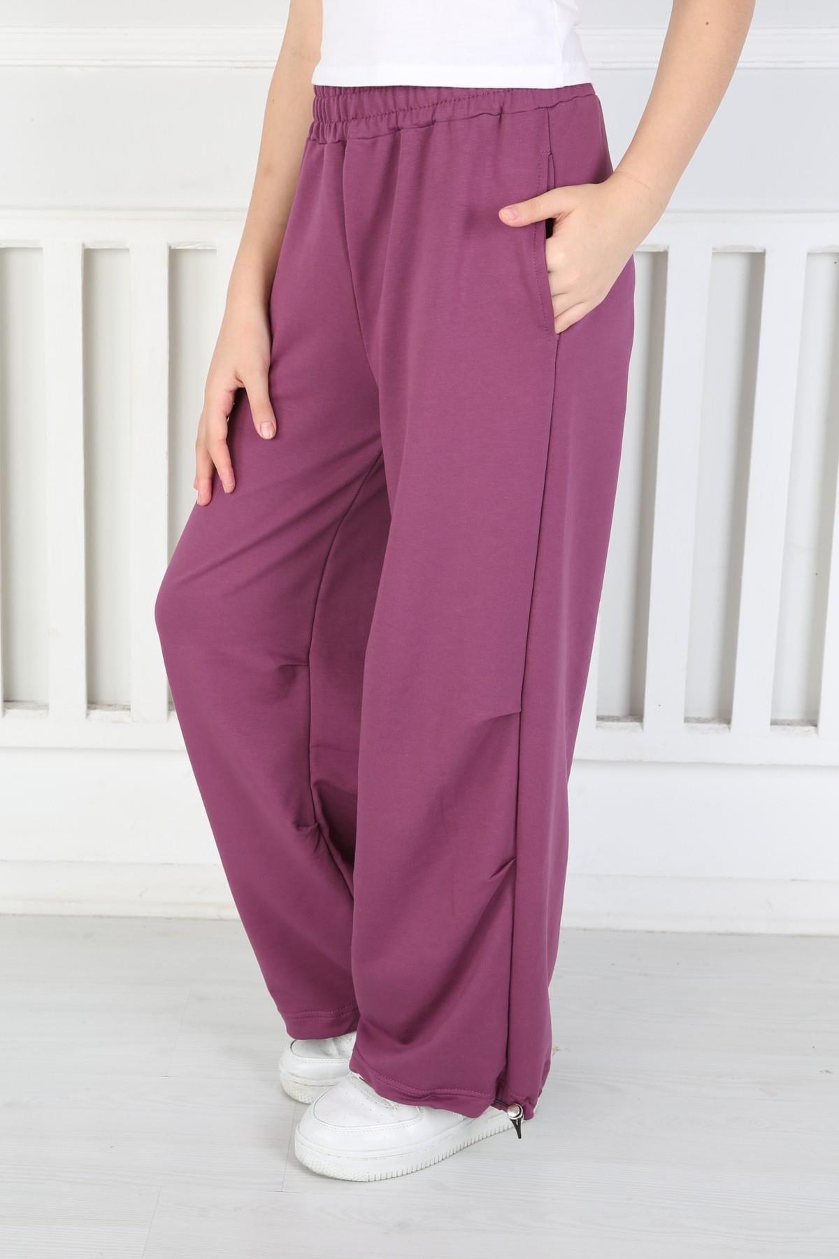 %100 Cotton İki İplik Fileto Cepli İspanyol Paça Kız Alt