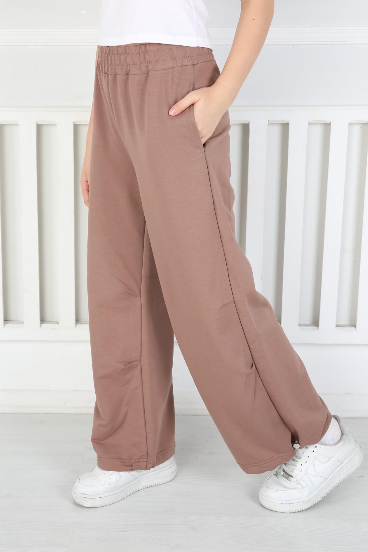 %100 Cotton İki İplik Fileto Cepli İspanyol Paça Kız Alt