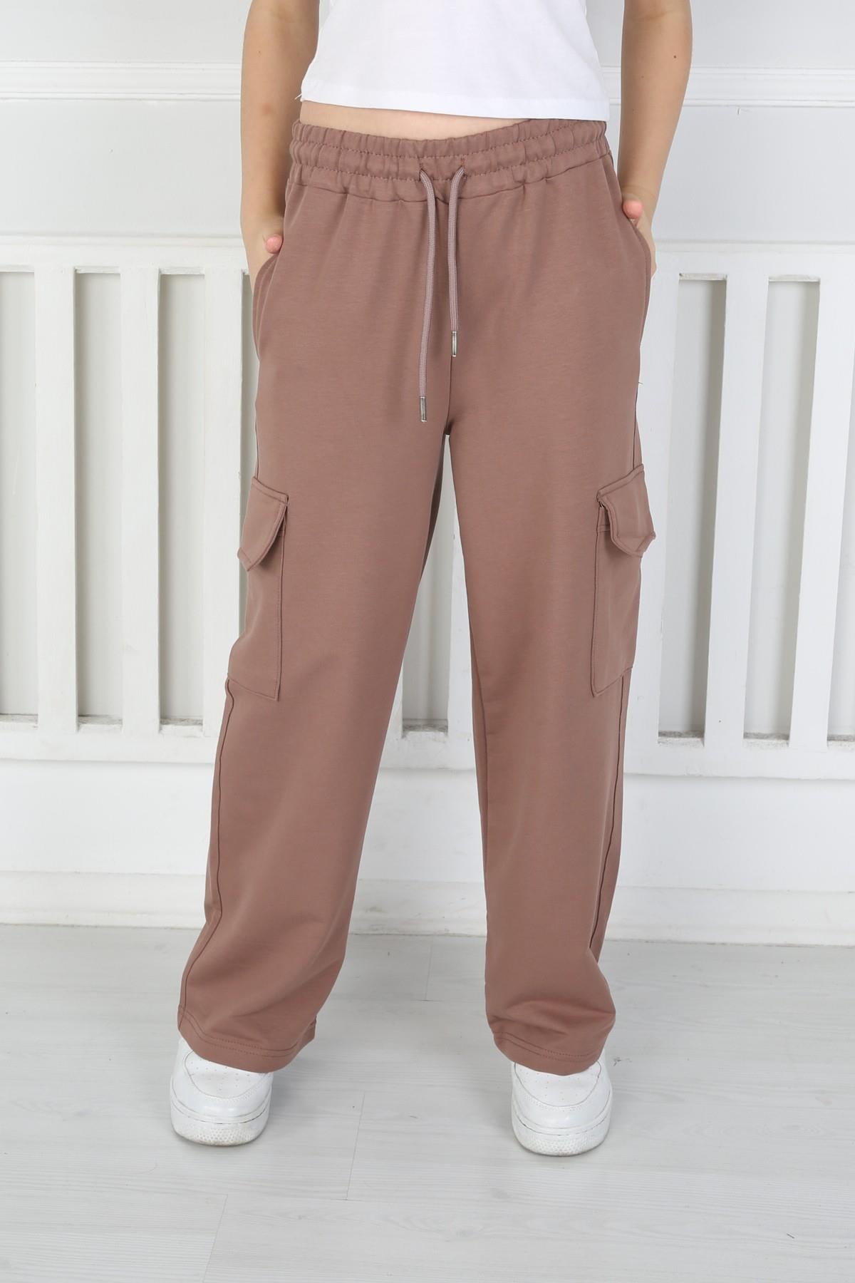 %100 Cotton İki İplik Kargo Cepli Kız Alt