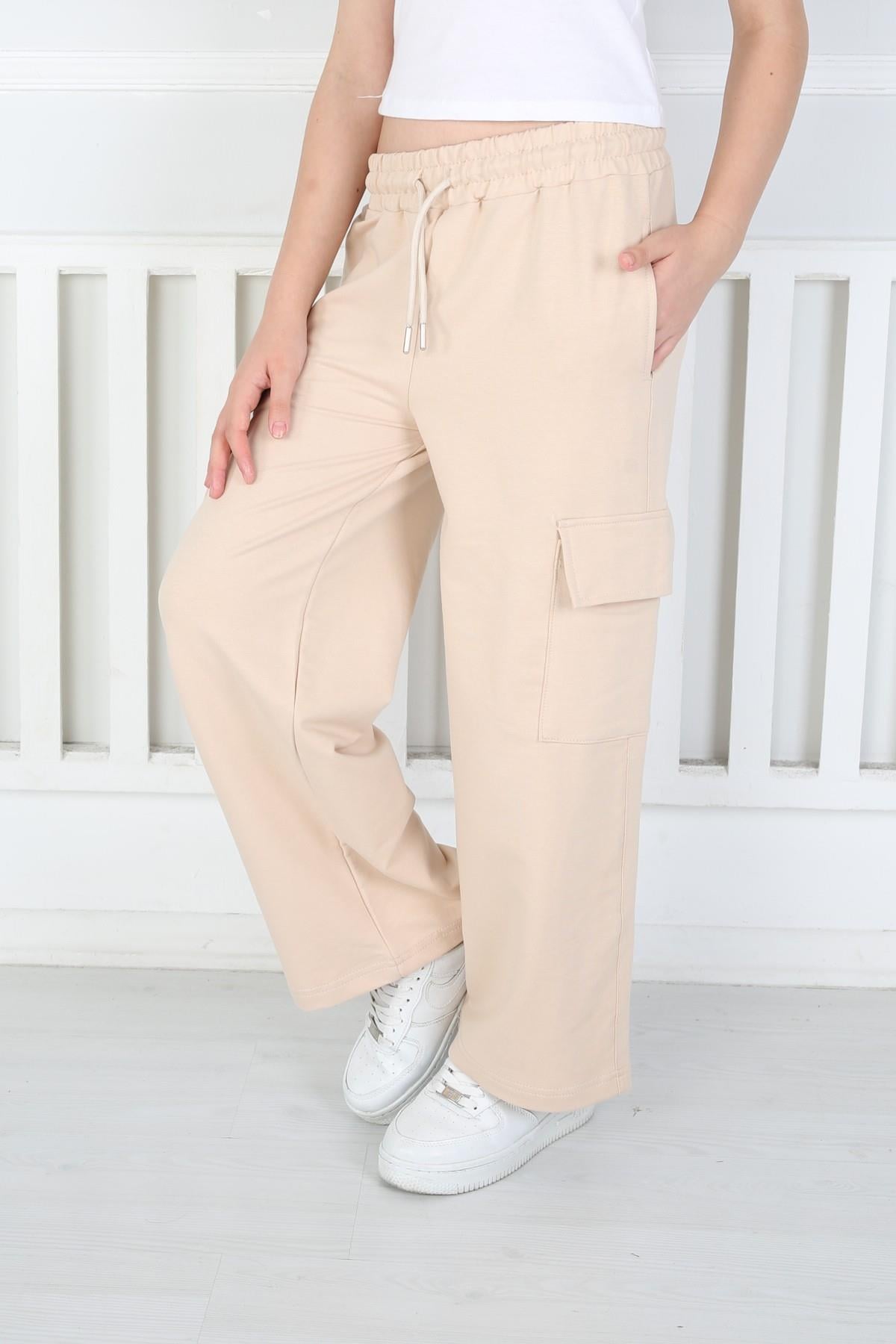 %100 Cotton İki İplik Kargo Cepli Kız Alt