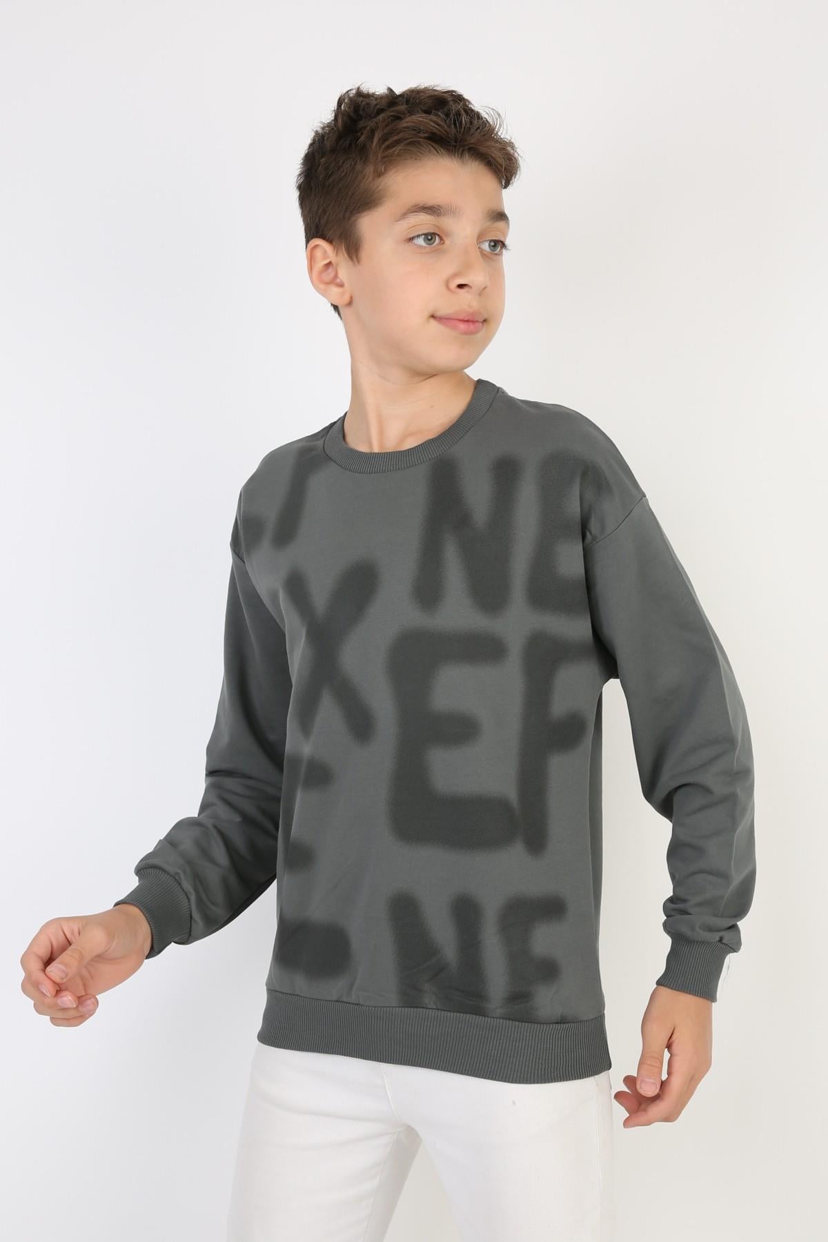 İki İplik Baskılı Erkek Çocuk Sweatshirt