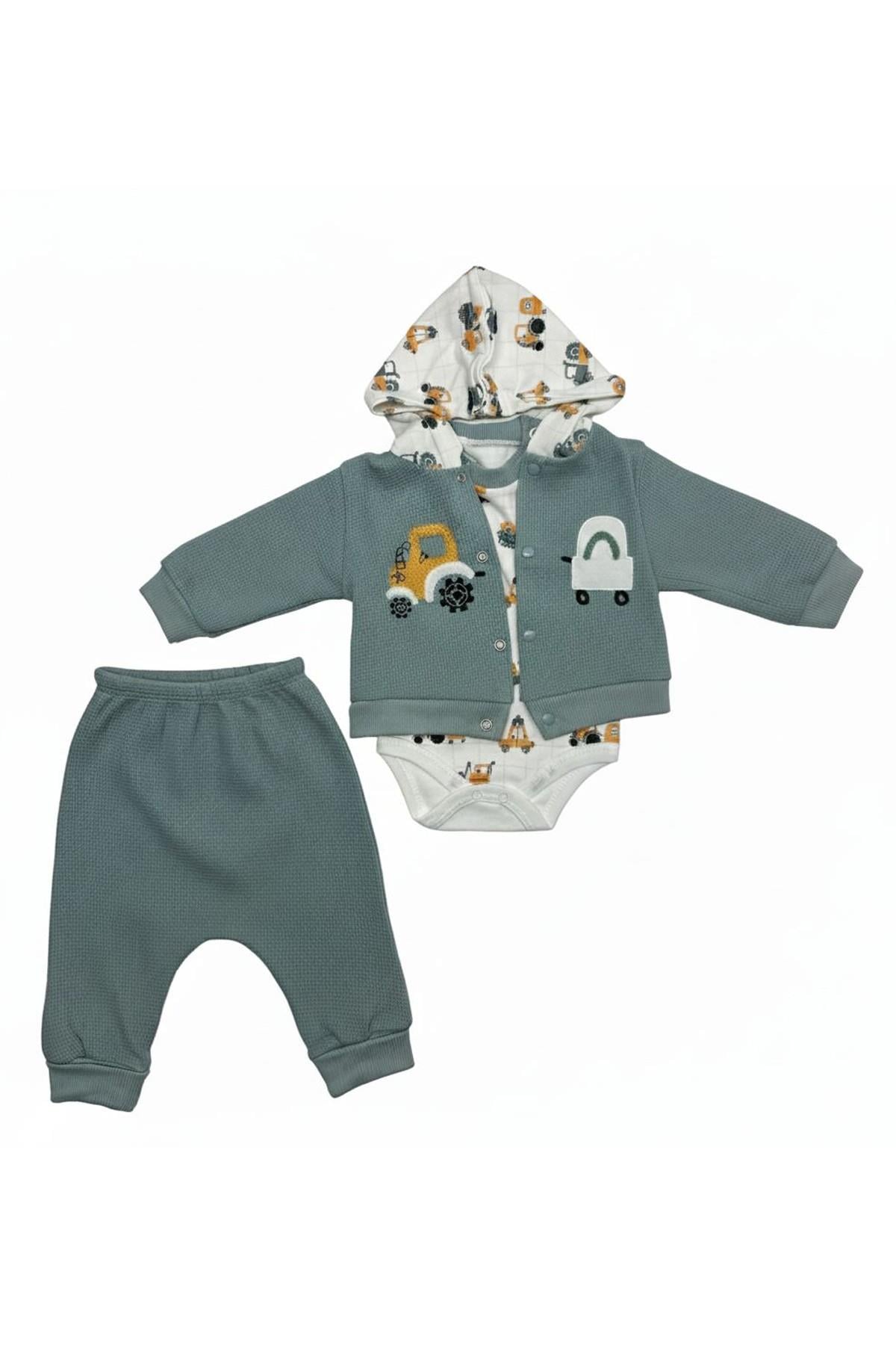 Kapşonlu Arabalı Üçlü Bebek Takım