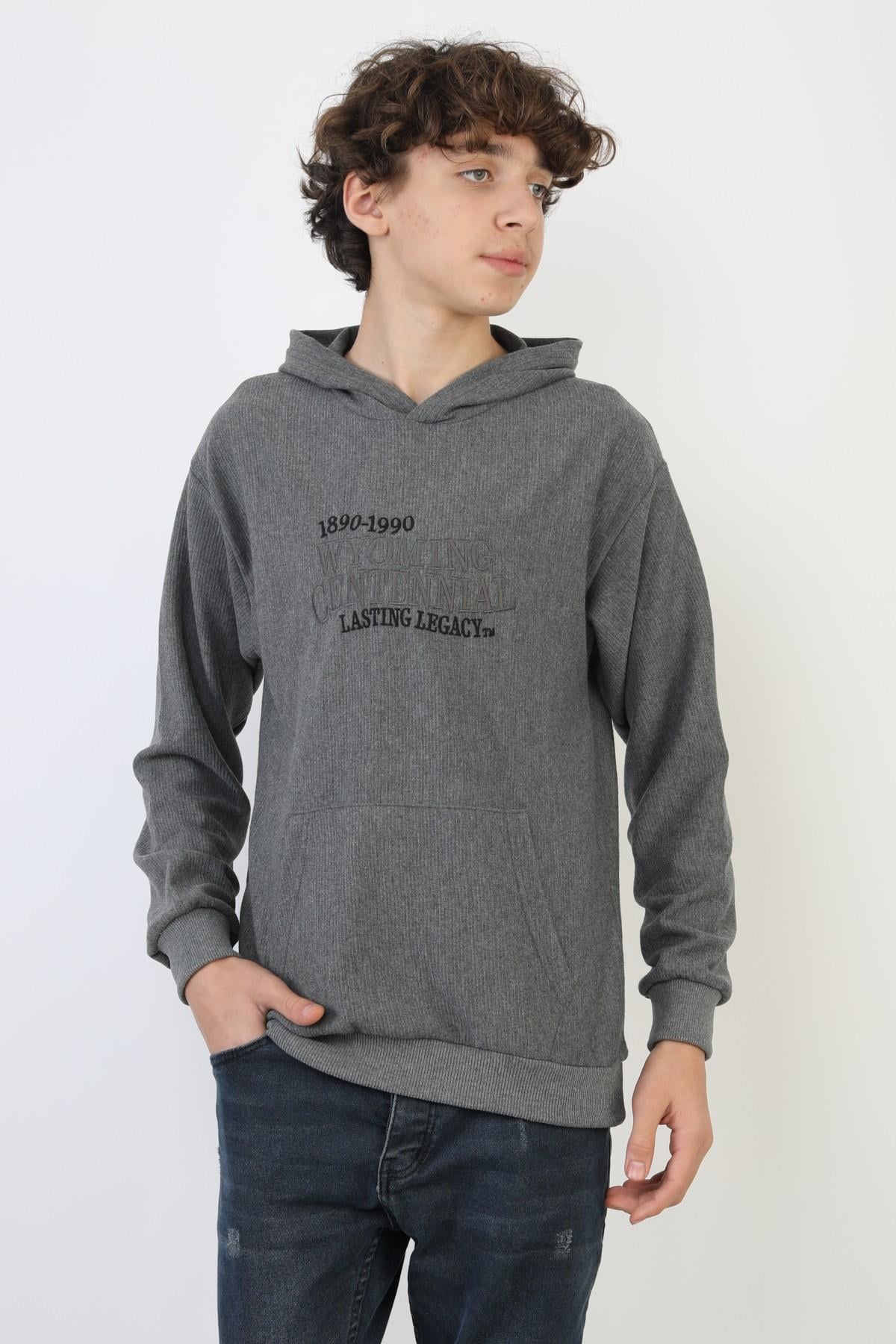 Kapüşonlu İki İplik Baskılı Erkek Çocuk Sweatshirt