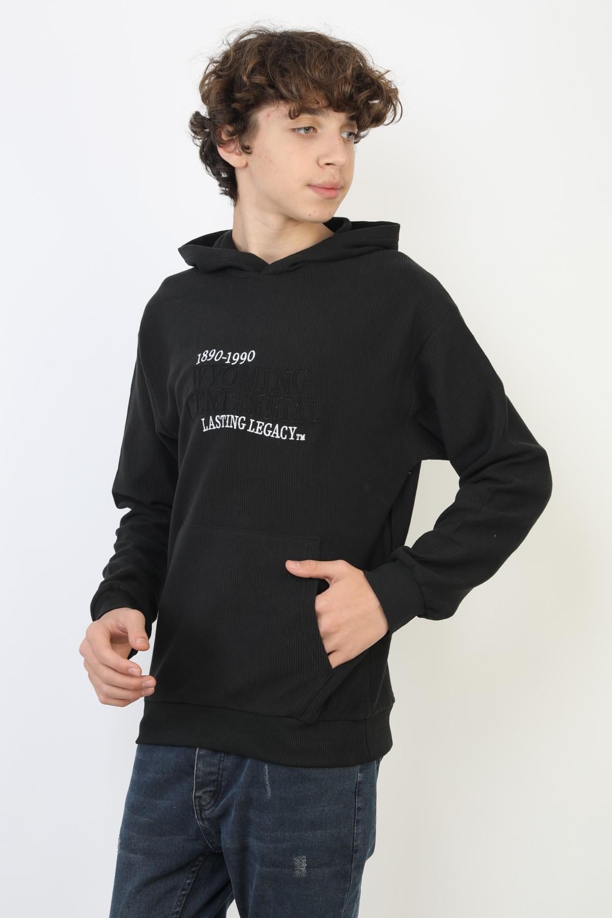 Kapüşonlu İki İplik Baskılı Erkek Çocuk Sweatshirt