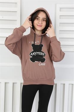%100 Cotton Kapşonlu İki İplik Baskılı Kız Sweatshirt