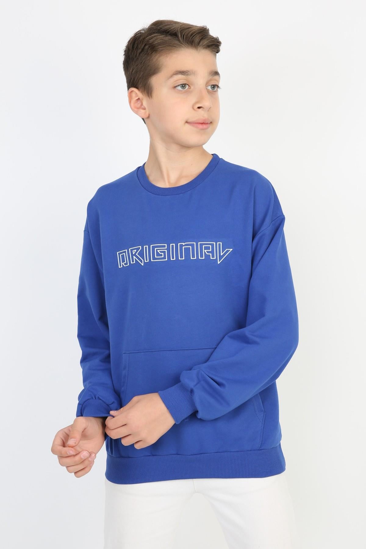 %100 Cotton İki İplik Baskılı Erkek Sweatshirt
