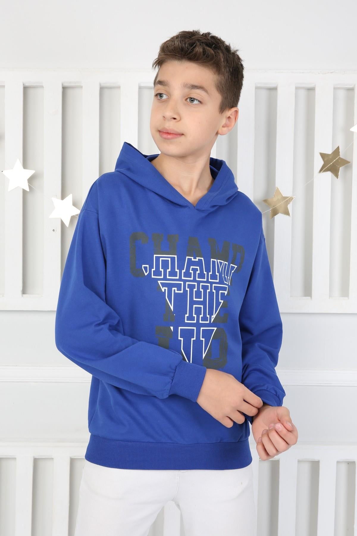%100 Cotton İki İplik Baskılı Erkek Sweatshirt