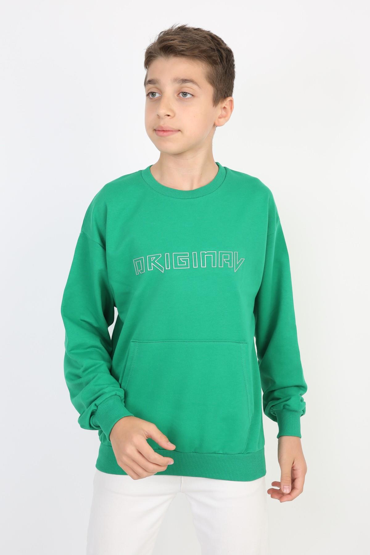 %100 Cotton İki İplik Baskılı Erkek Sweatshirt