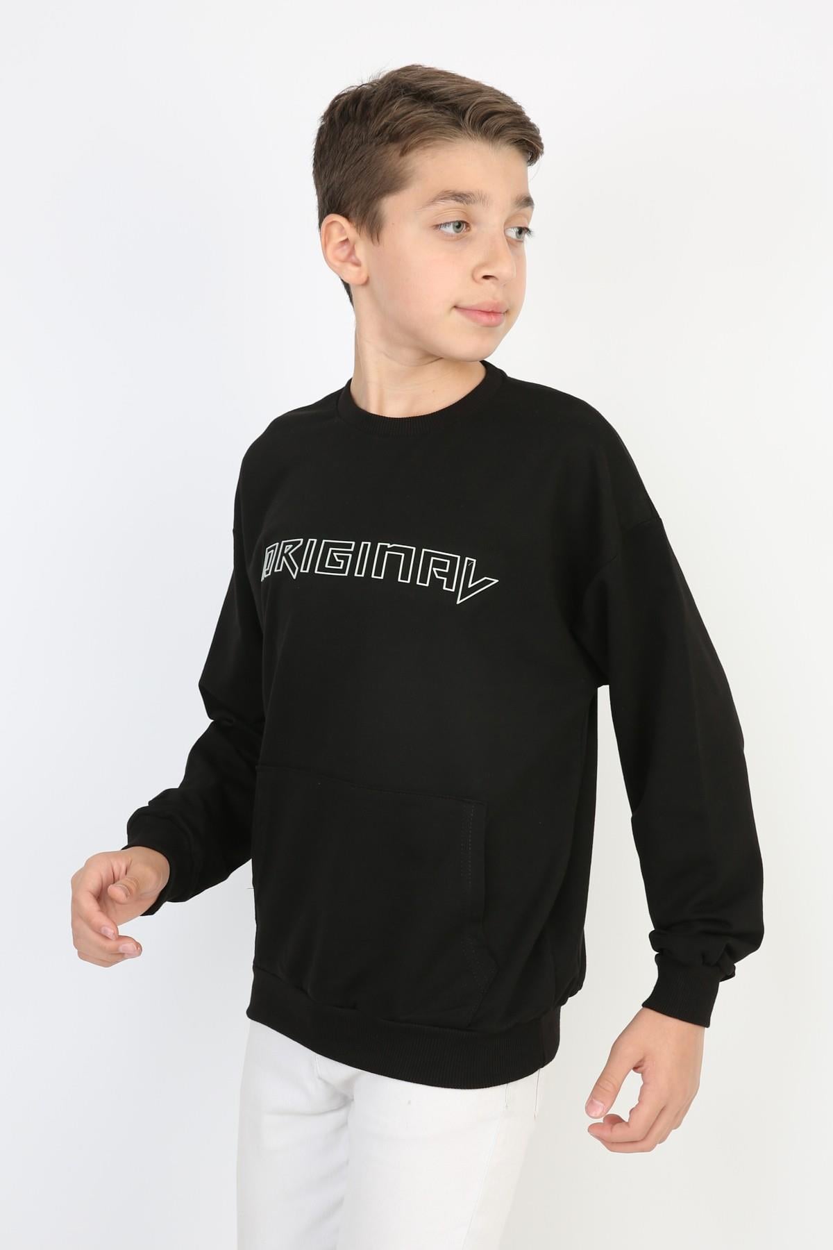 %100 Cotton İki İplik Baskılı Erkek Sweatshirt