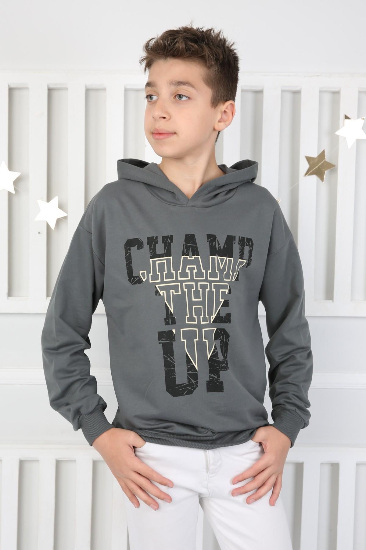 %100 Cotton İki İplik Baskılı Erkek Sweatshirt