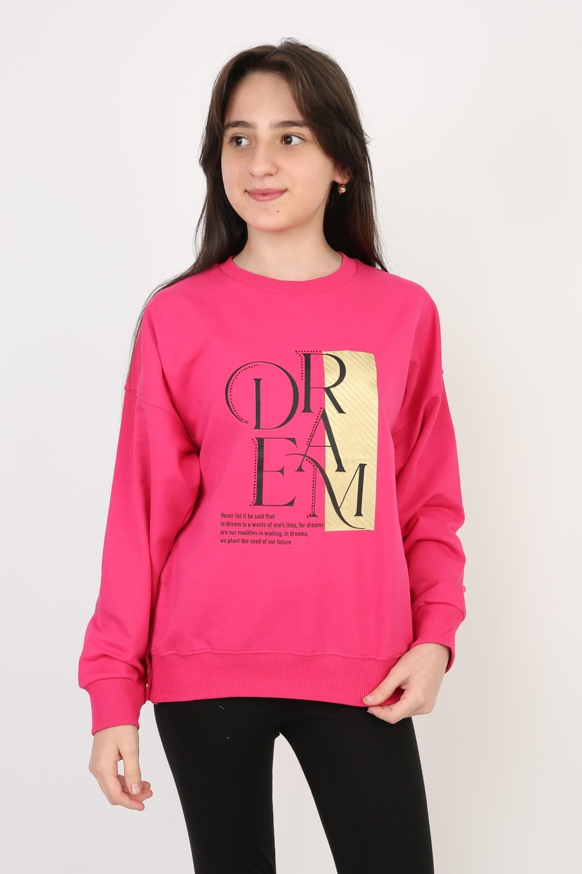 %100 Cotton İki İplik Baskılı Kız Sweatshirt