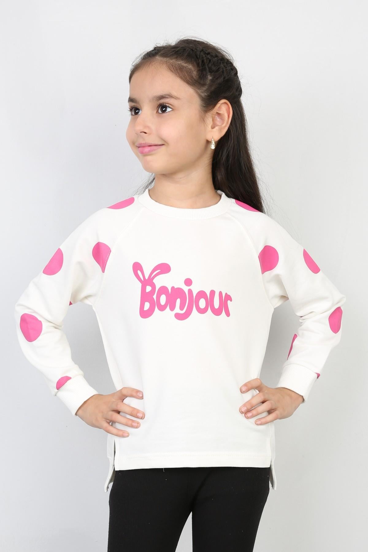 %100 Cotton İki İplik Baskılı Kız Sweatshirt