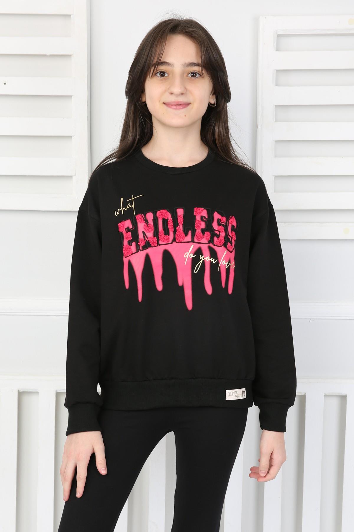 %100 Cotton İki İplik Baskılı Kız Sweatshirt