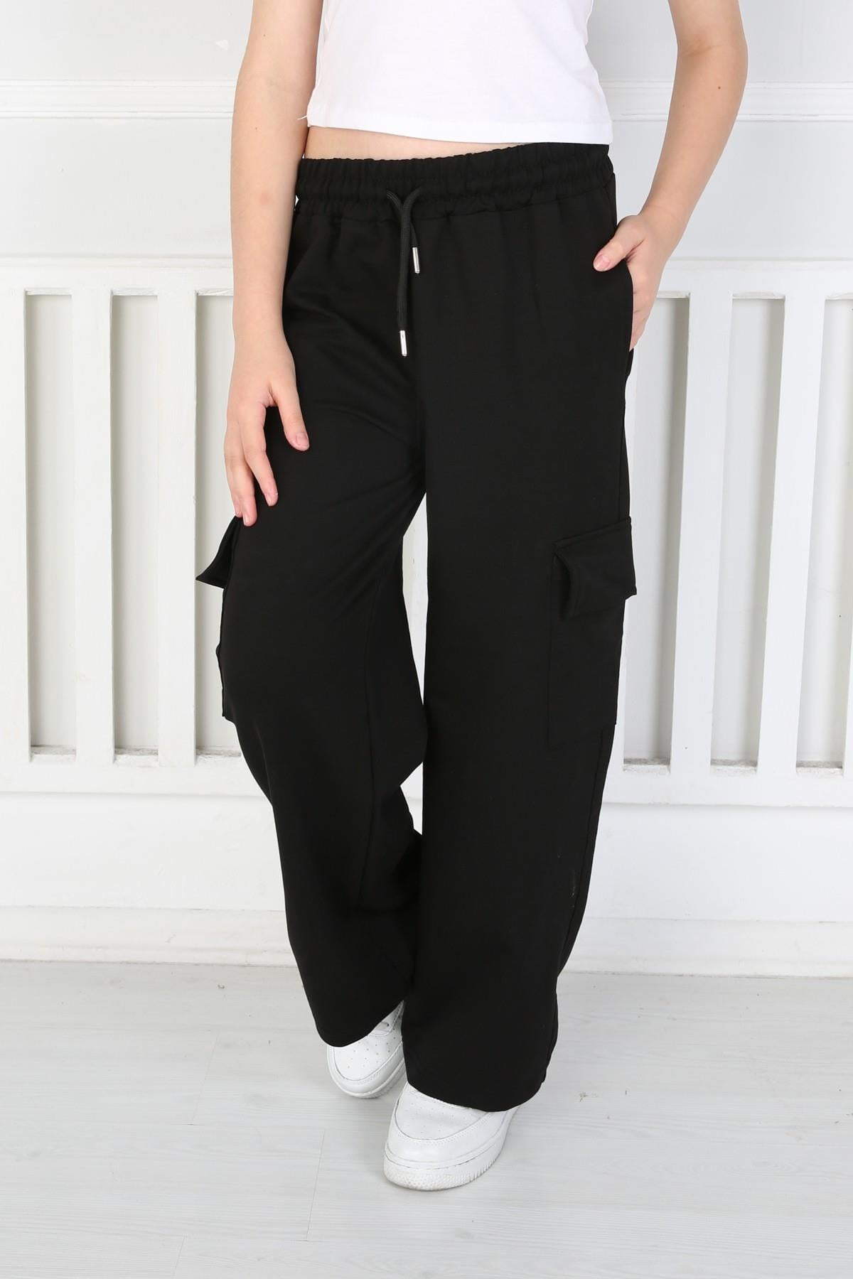 %100 Cotton İki İplik Kargo Cepli Kız Alt