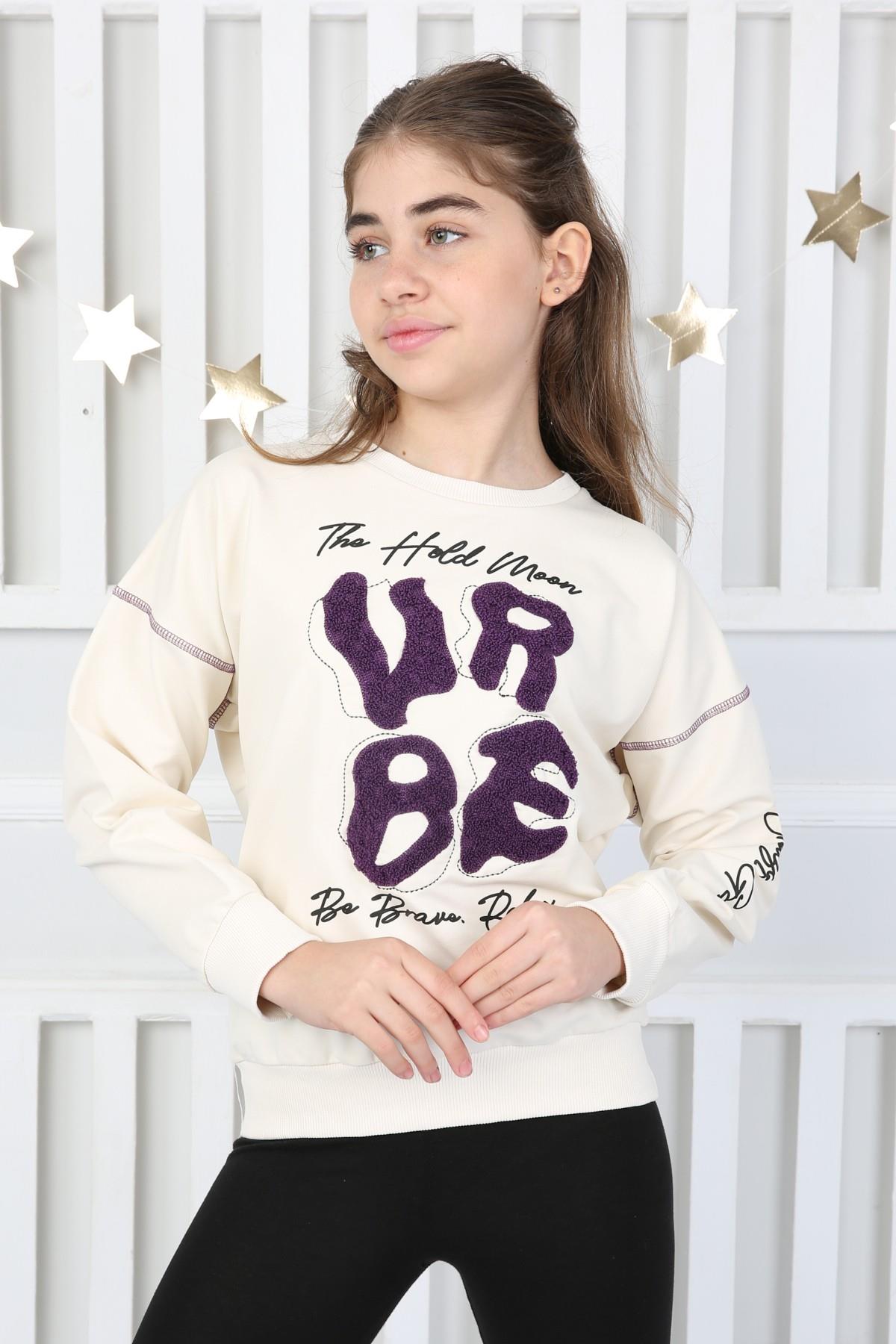 İki İplik Baskılı Kız Çocuk Sweatshirt