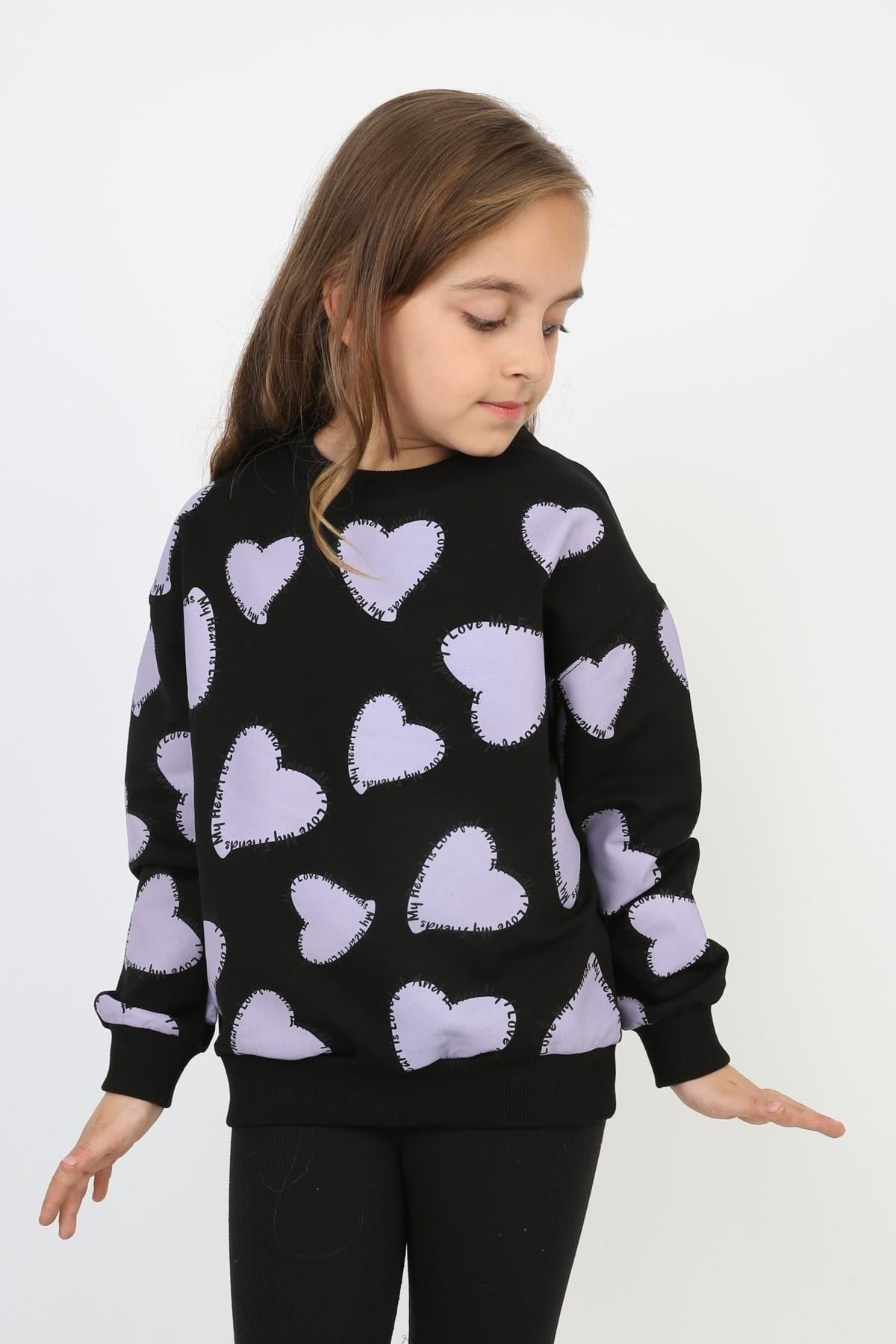 İki İplik Baskılı Kız Çocuk Sweatshirt