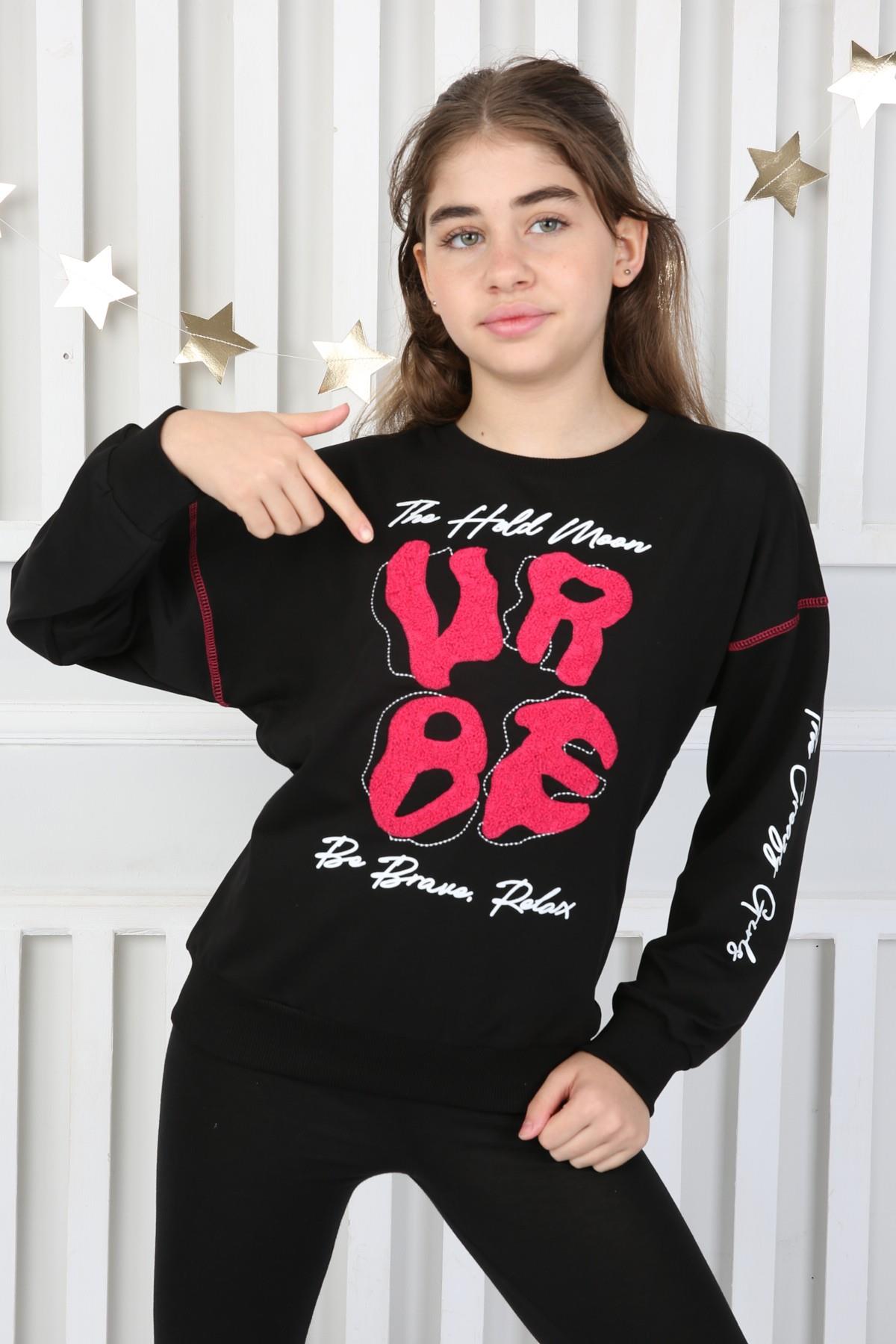 İki İplik Baskılı Kız Çocuk Sweatshirt