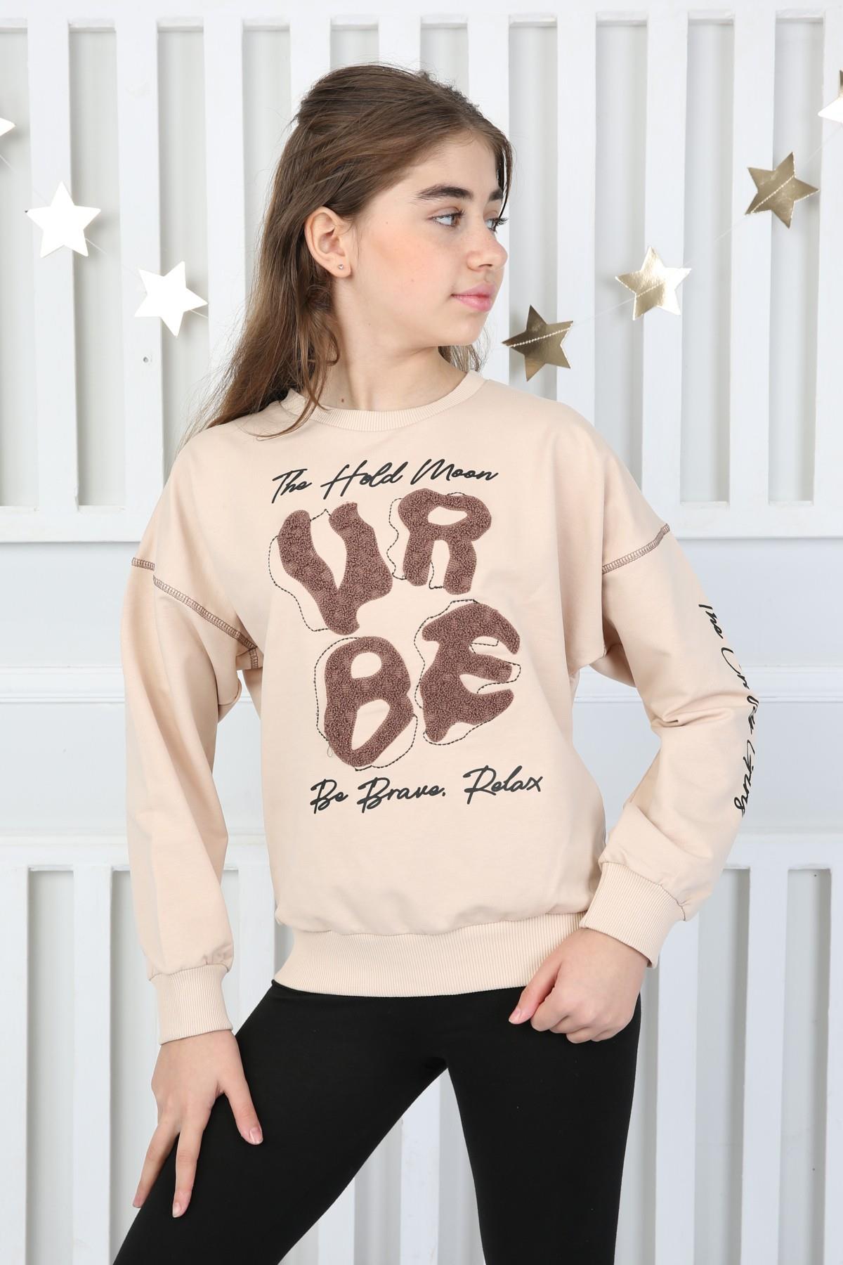İki İplik Baskılı Kız Çocuk Sweatshirt