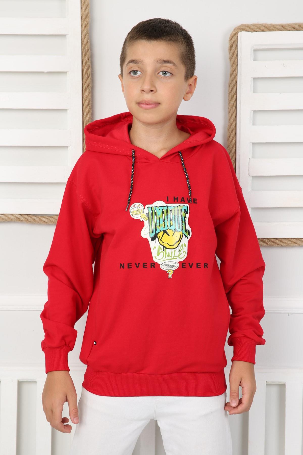 İki İplik Kapüşonlu Baskılı Erkek Çocuk Sweatshirt