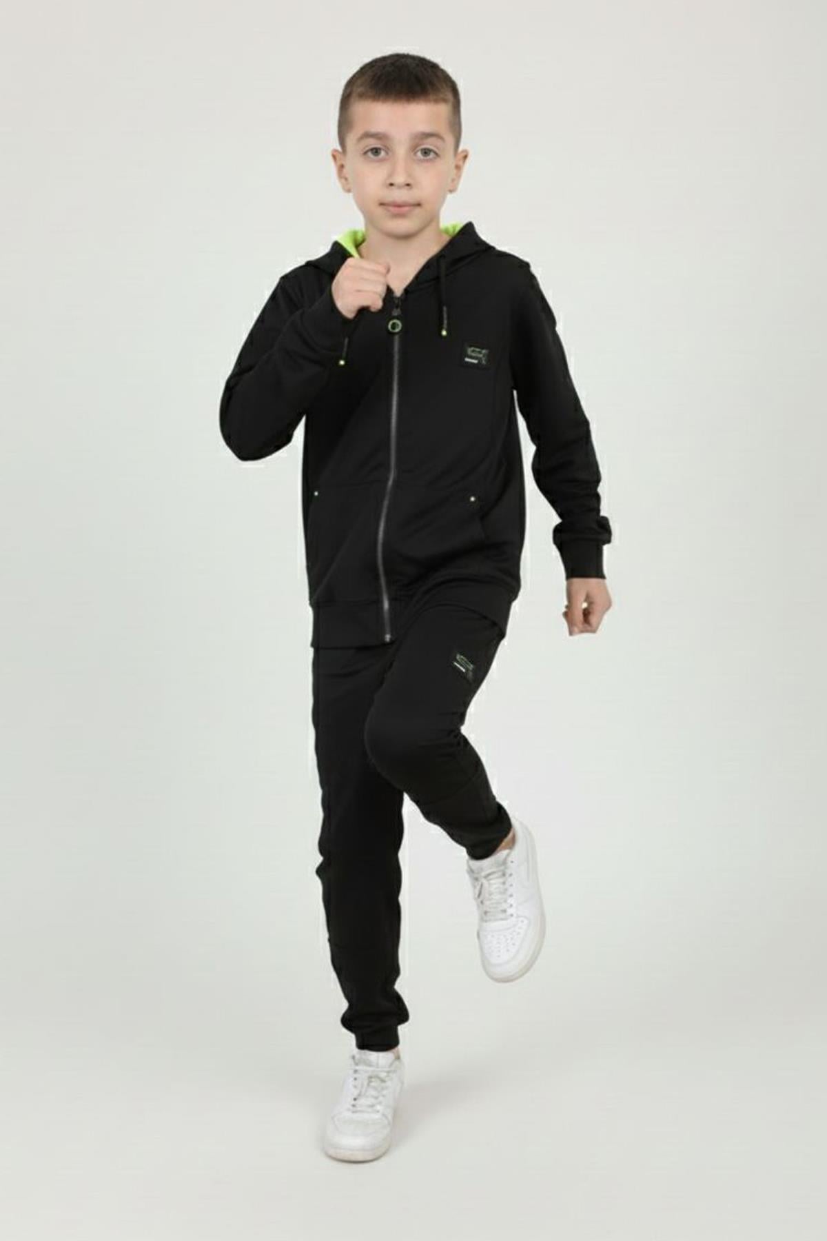 İki İplik Reflektör Baskılı Kapşonlu Erkek Çocuk Takım