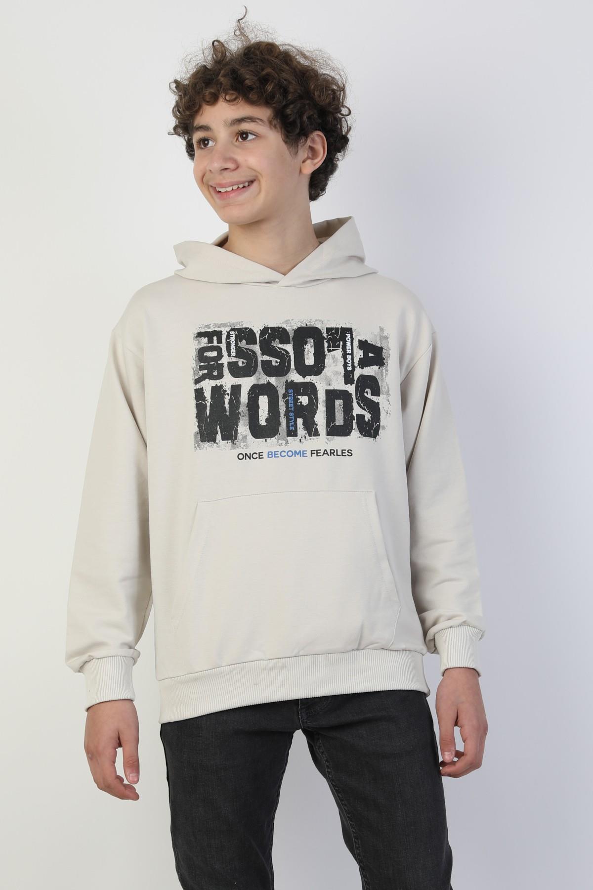 Kapşonlu 2 İplik Baskılı Erkek Çocuk Sweatshirt
