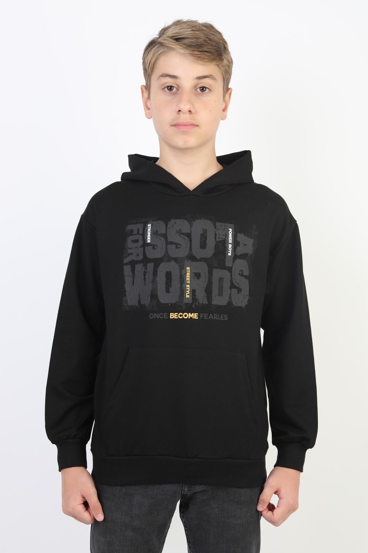 Kapşonlu 2 İplik Baskılı Erkek Çocuk Sweatshirt