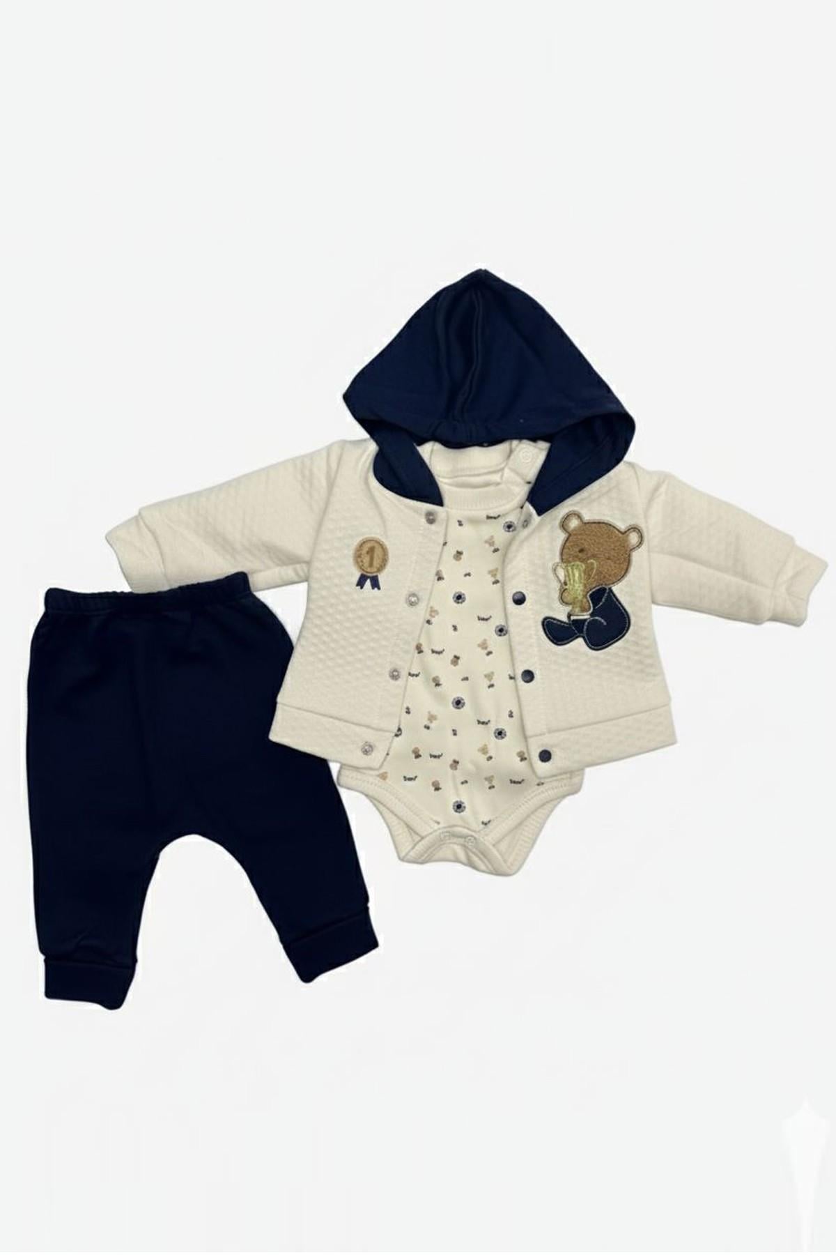 Kapşonlu Ayıcıklı Üçlü Bebek Takım