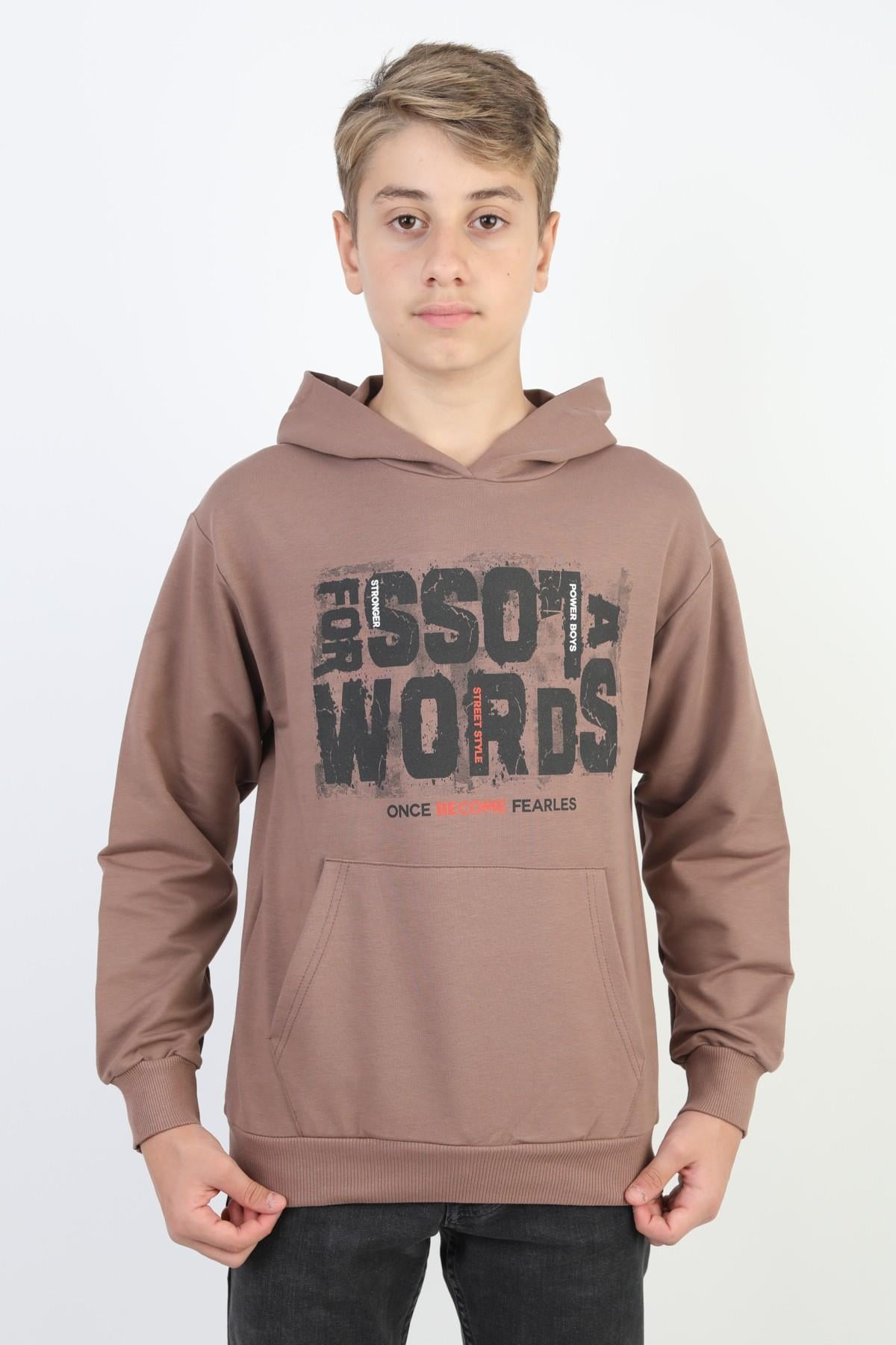 Kapüşonlu İki İplik Arkası Baskılı Erkek Çocuk Sweatshirt