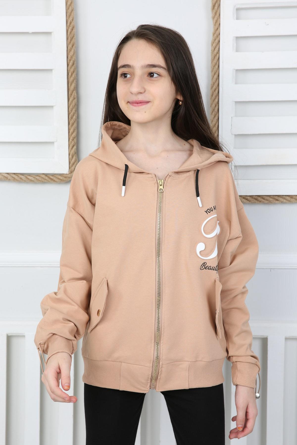 Kapüşonlu İki İplik Arkası Baskılı Kız Çocuk Sweatshirt
