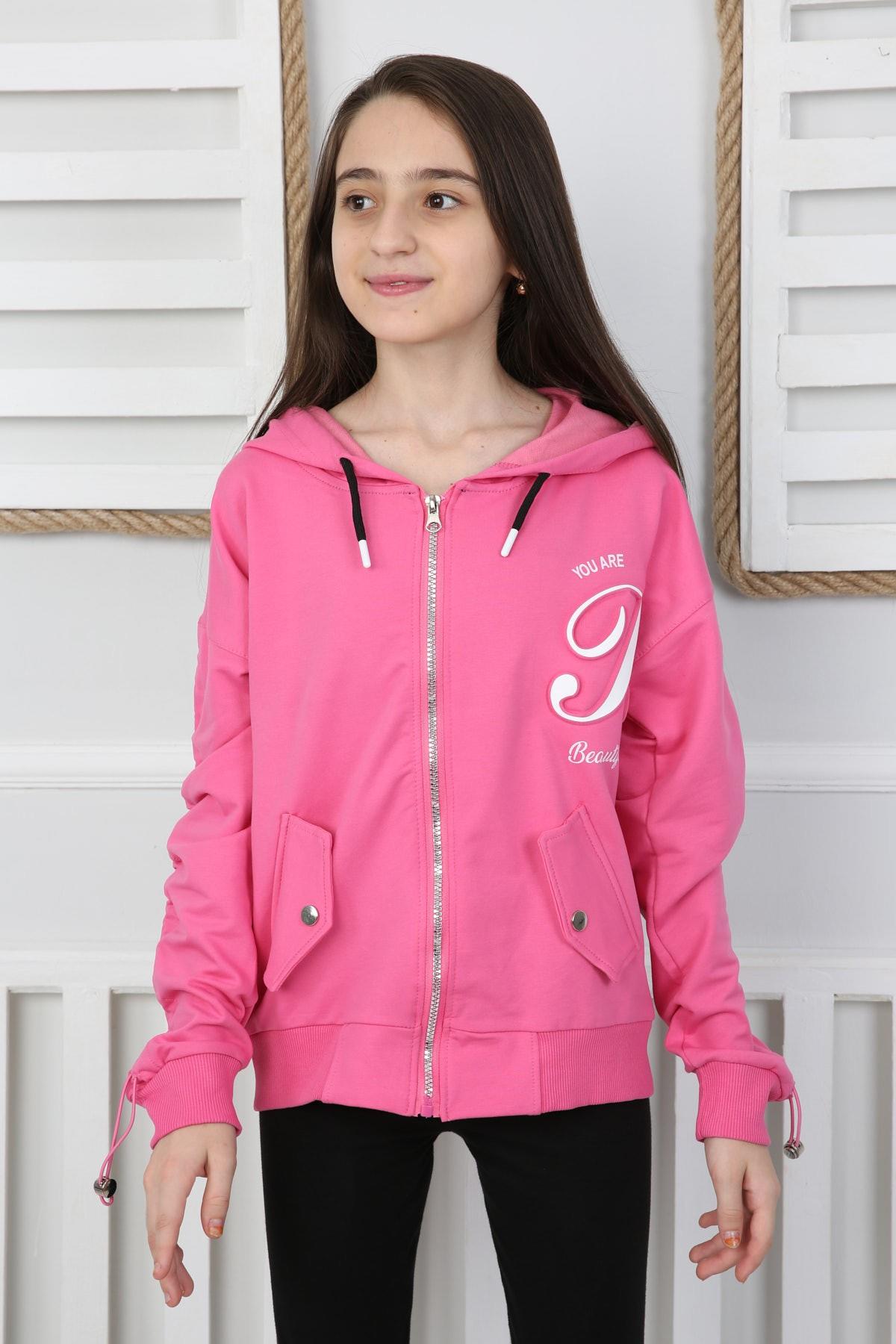 Kapüşonlu İki İplik Arkası Baskılı Kız Çocuk Sweatshirt