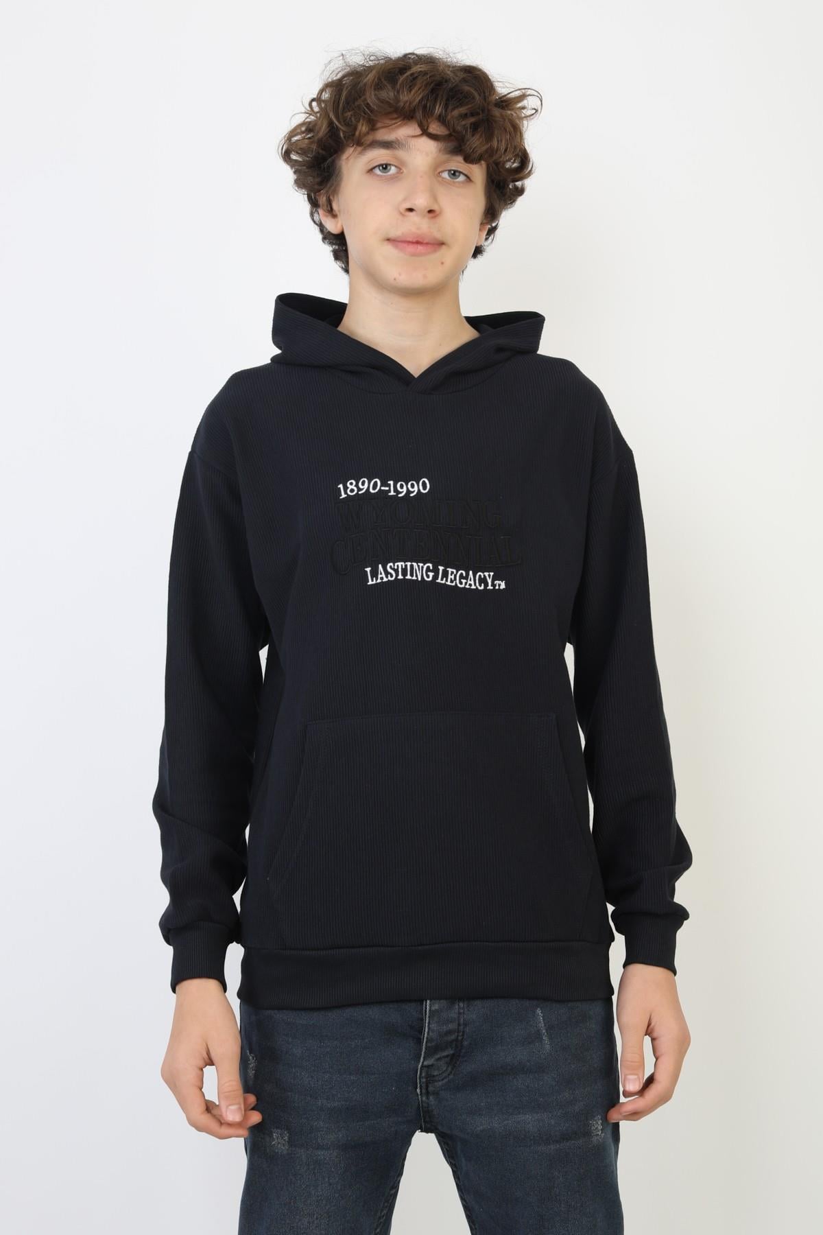 Kapüşonlu İki İplik Baskılı Erkek Çocuk Sweatshirt